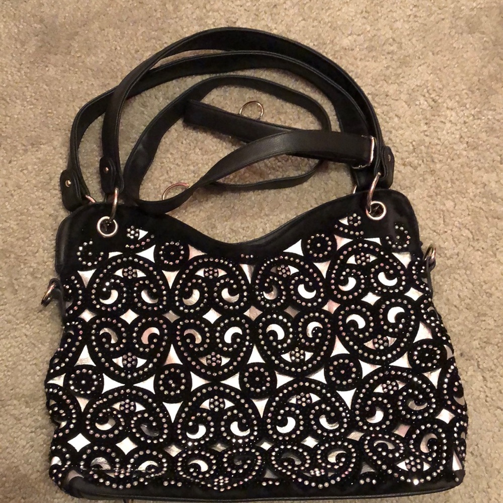 Black and silver bedazzled purse